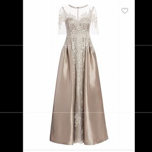 Floral Lace Embroidered Tulle & Satin A-Line Gown